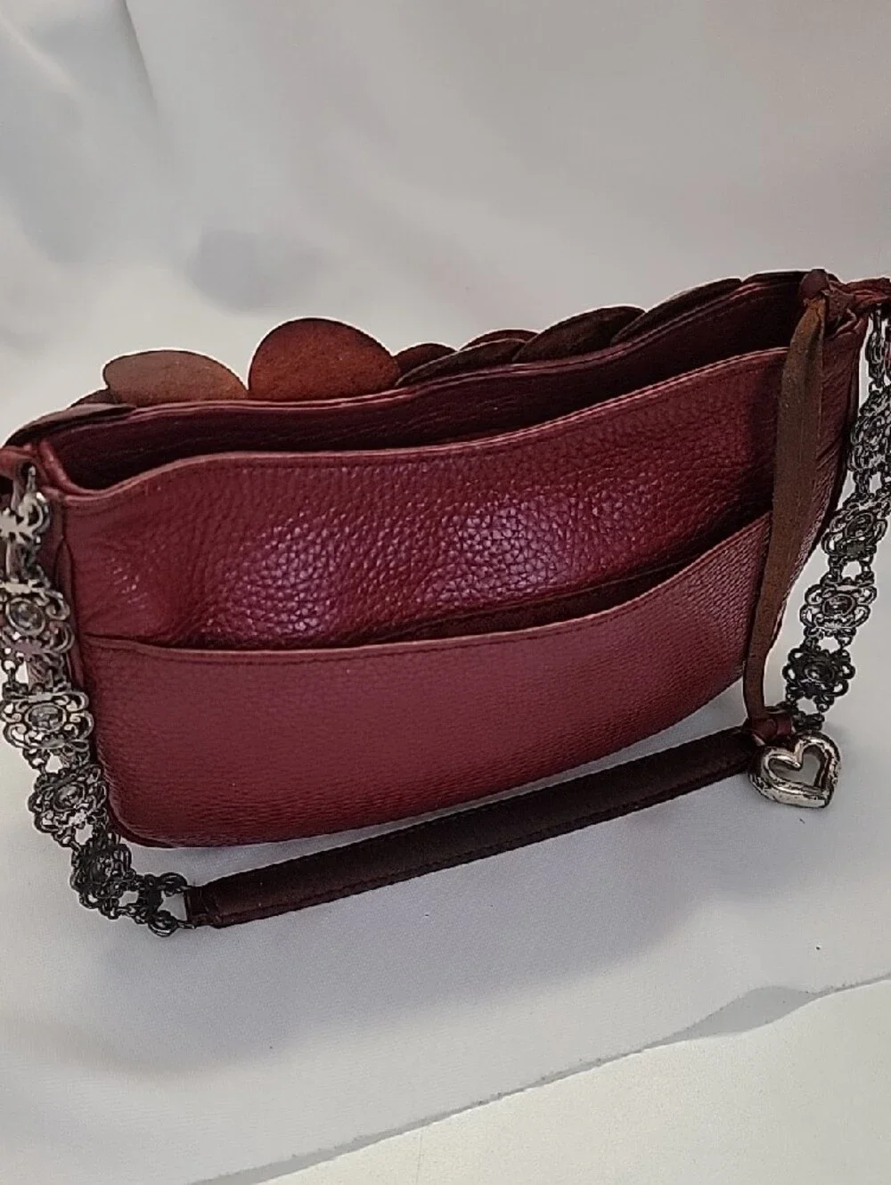 Red leather Brighton Rosalie handbag 3D flower petals - Picture 3 of 9